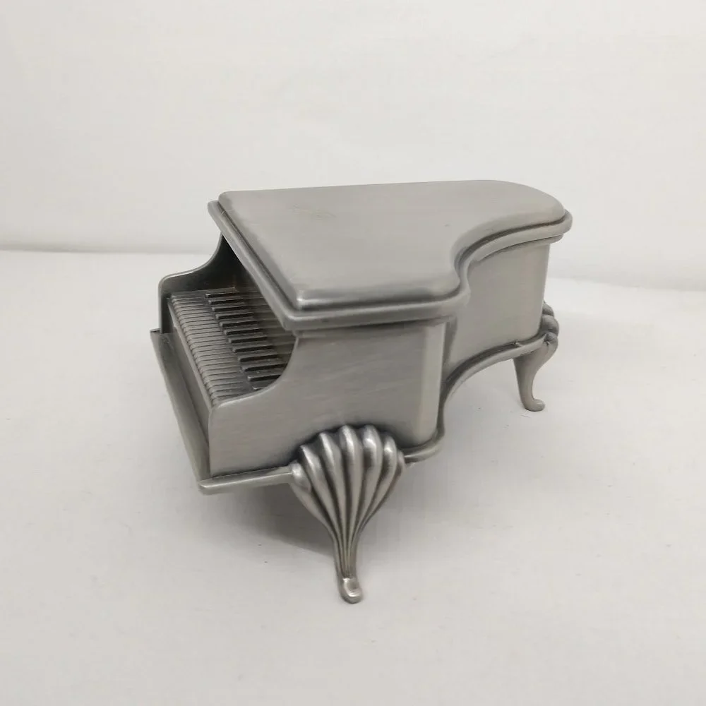 Metal Silver Piano Trinket Jewelry Mini Box Velvet